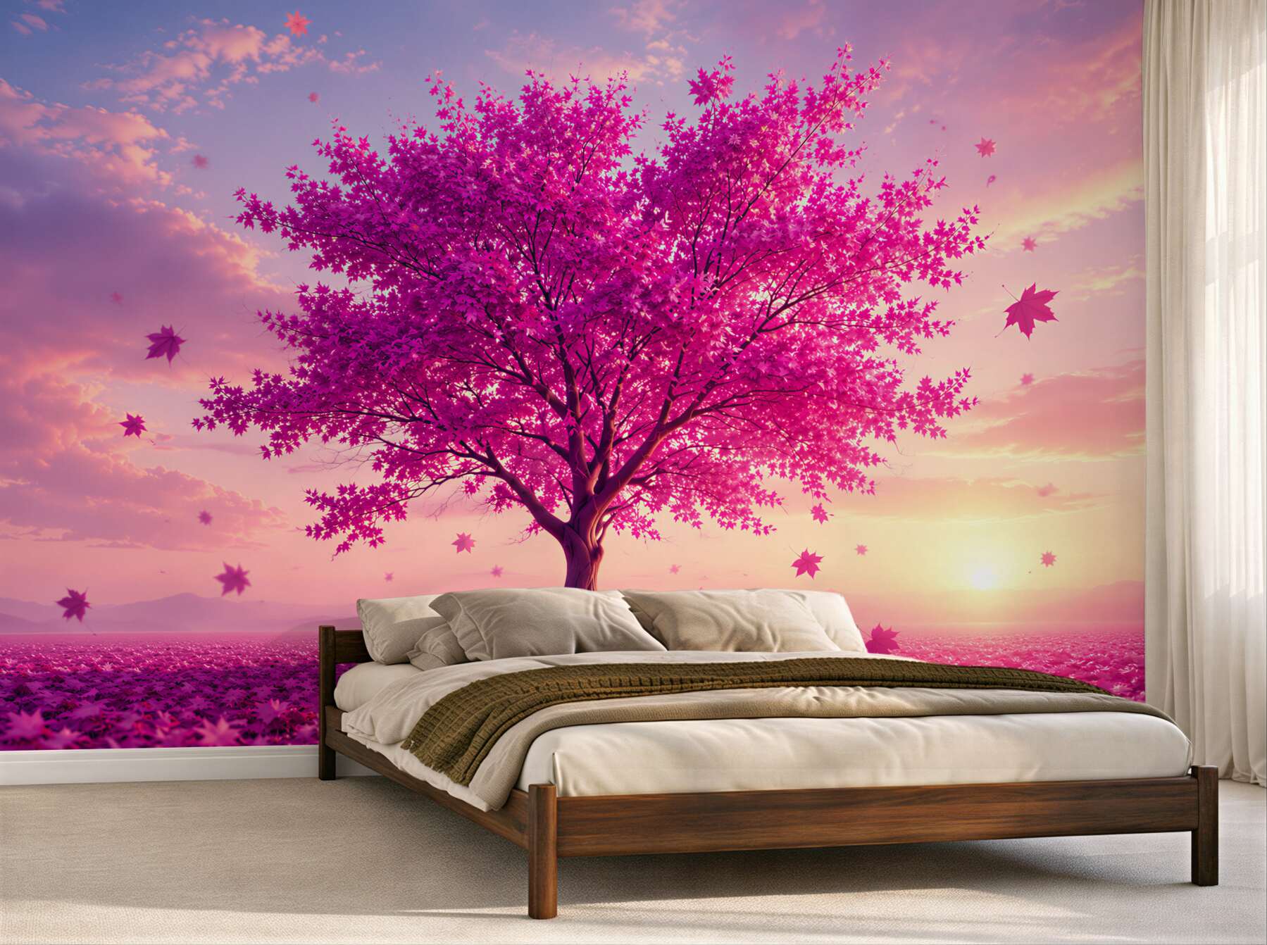 Papier peint arbre violet en forme de cœur