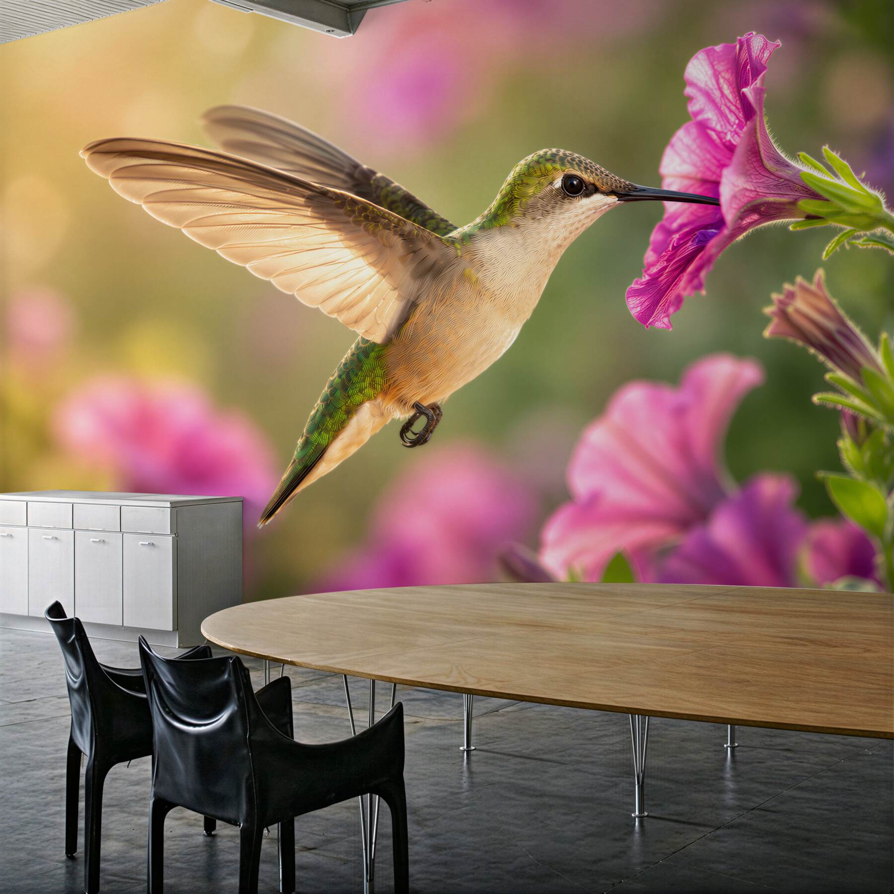 Papier peint colibri buvant du nectar
