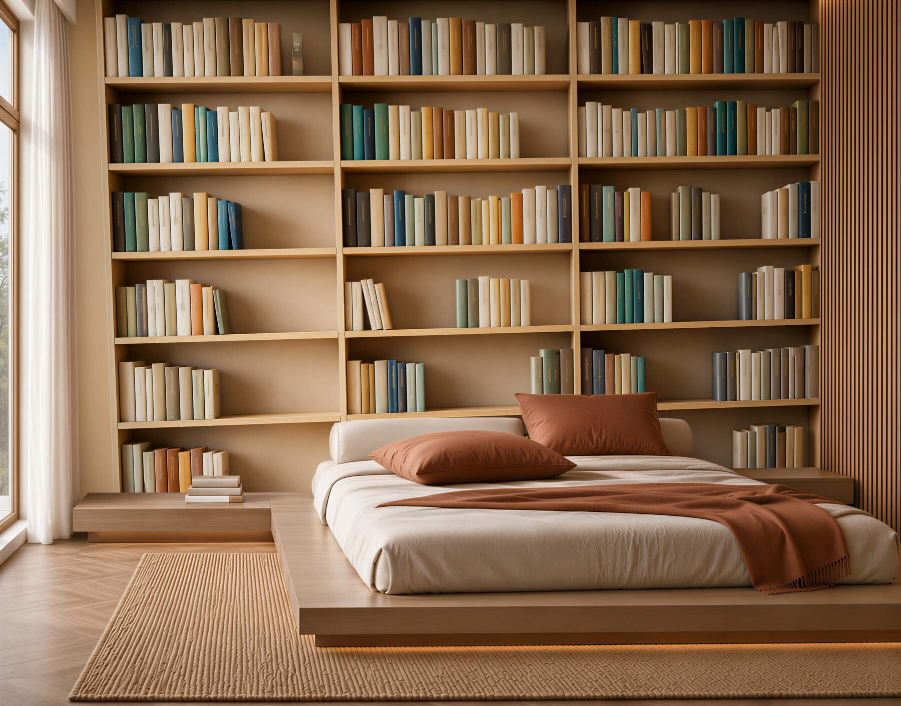 Papier peint livres dans une bibliothèque domestique