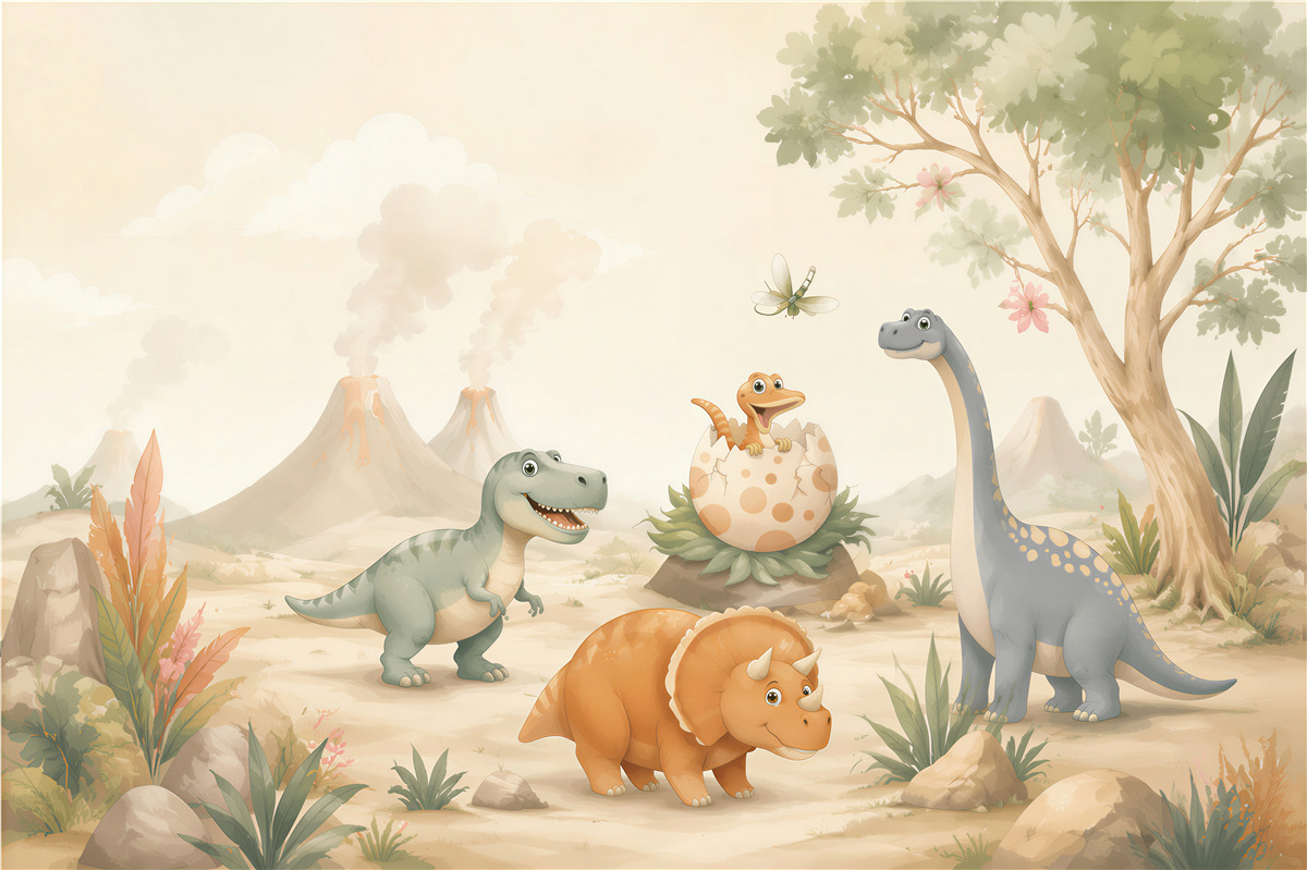 Papier peint dinosaures sur la pelouse