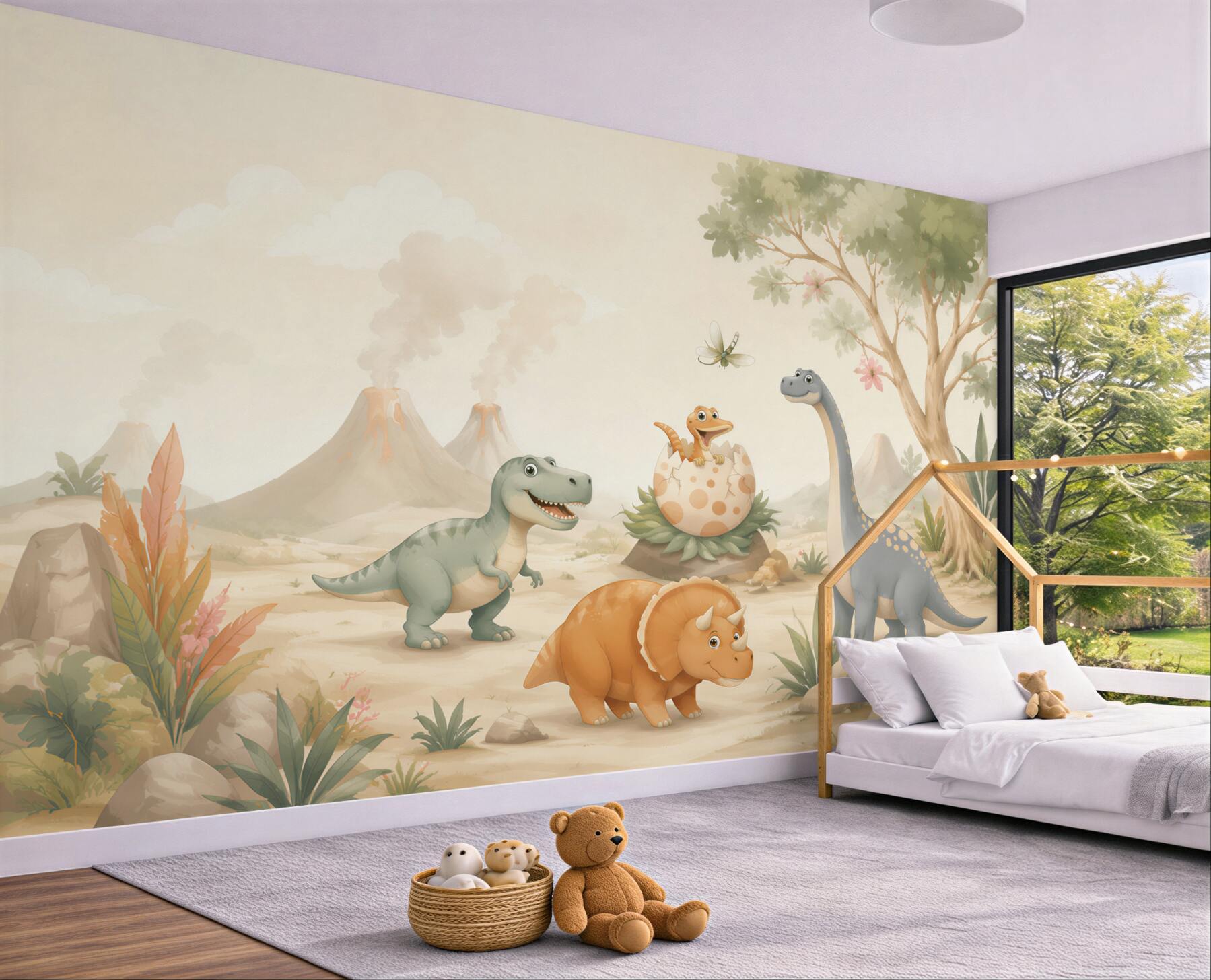 Papier peint dinosaures sur la pelouse