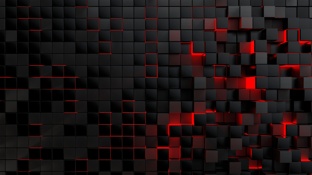 Papier peint mur texturé noir composé de carrés avec lumière rouge
