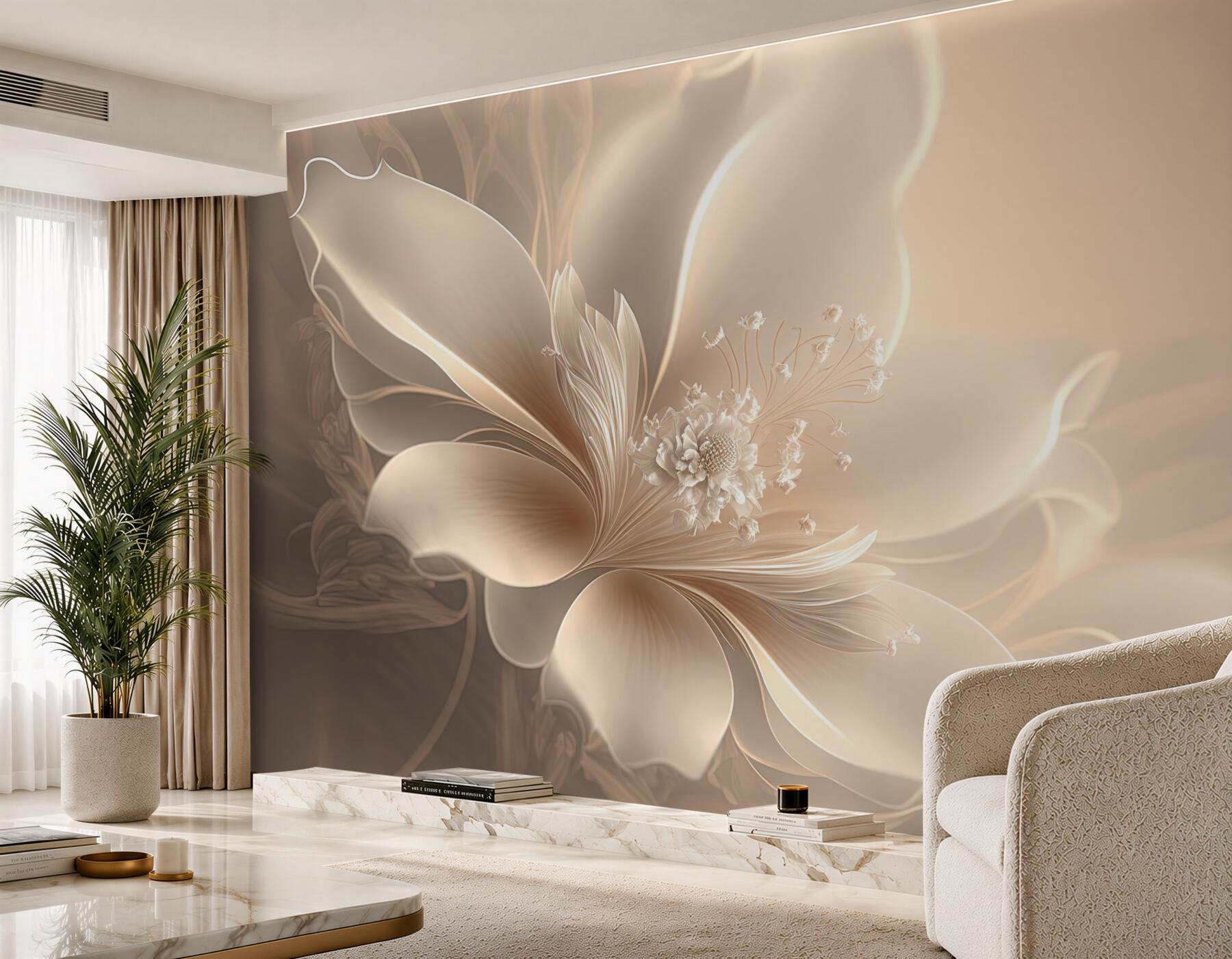 Papier peint délicate fleur blanche comme la neige