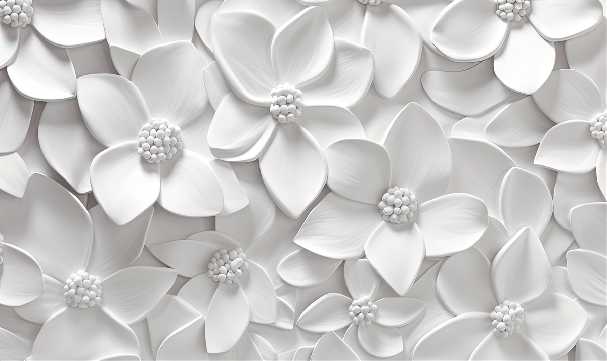 Papier peint bas-relief avec des fleurs blanches