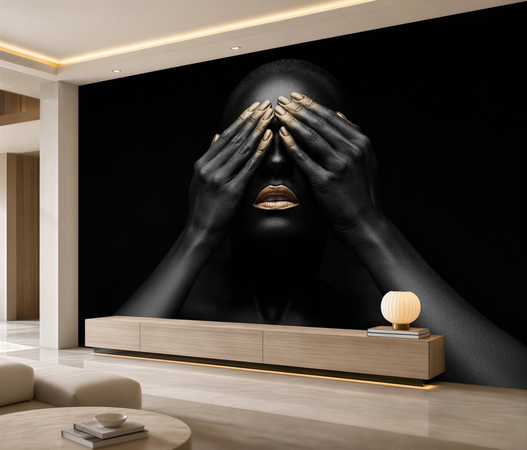Papier peint fille avec les mains fermées sur les yeux