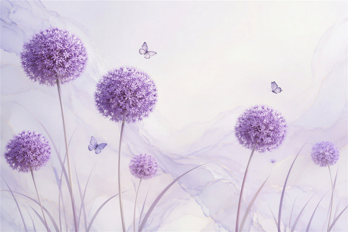 Papier peint têtes de fleurs sauvages lilas