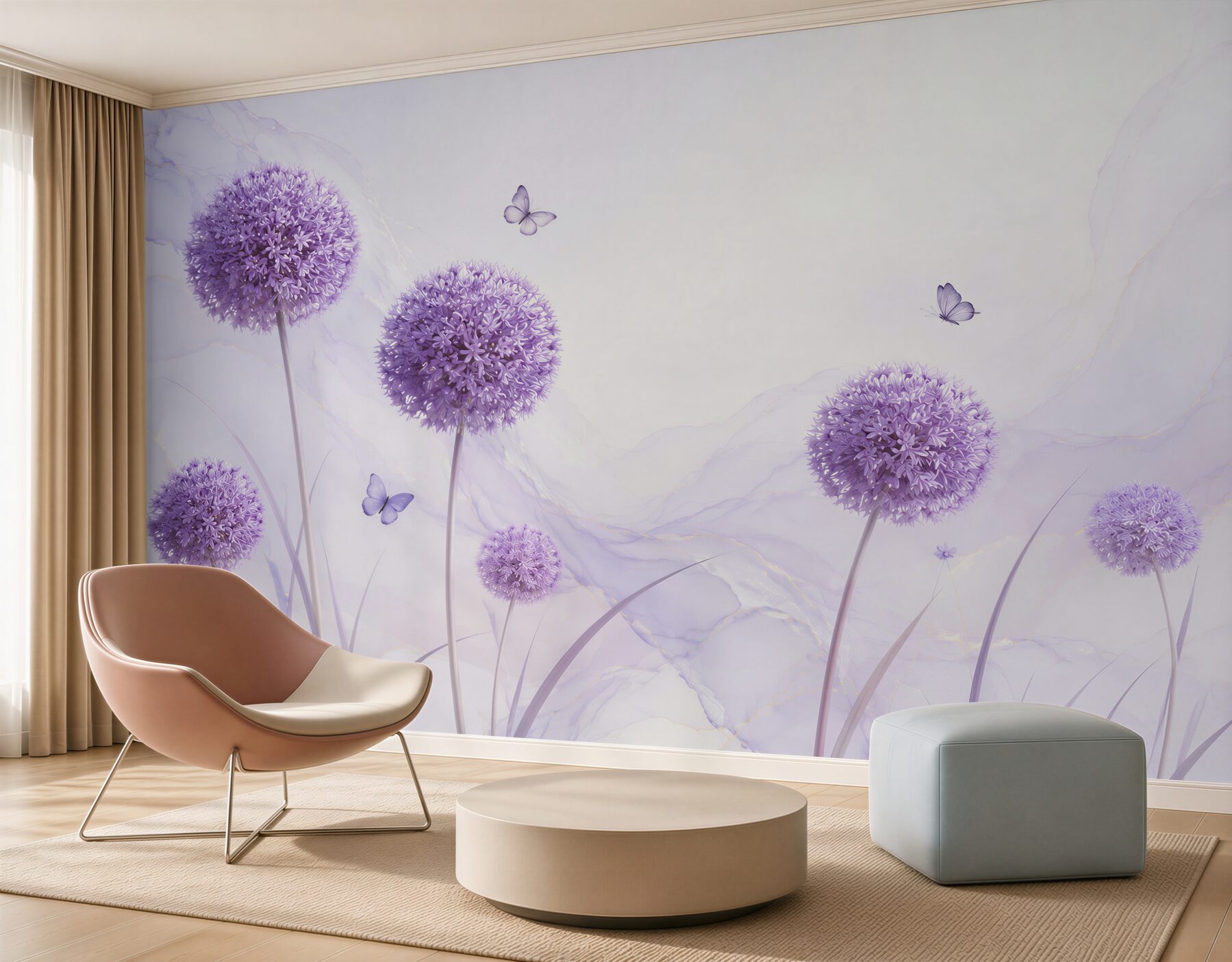 Papier peint têtes de fleurs sauvages lilas