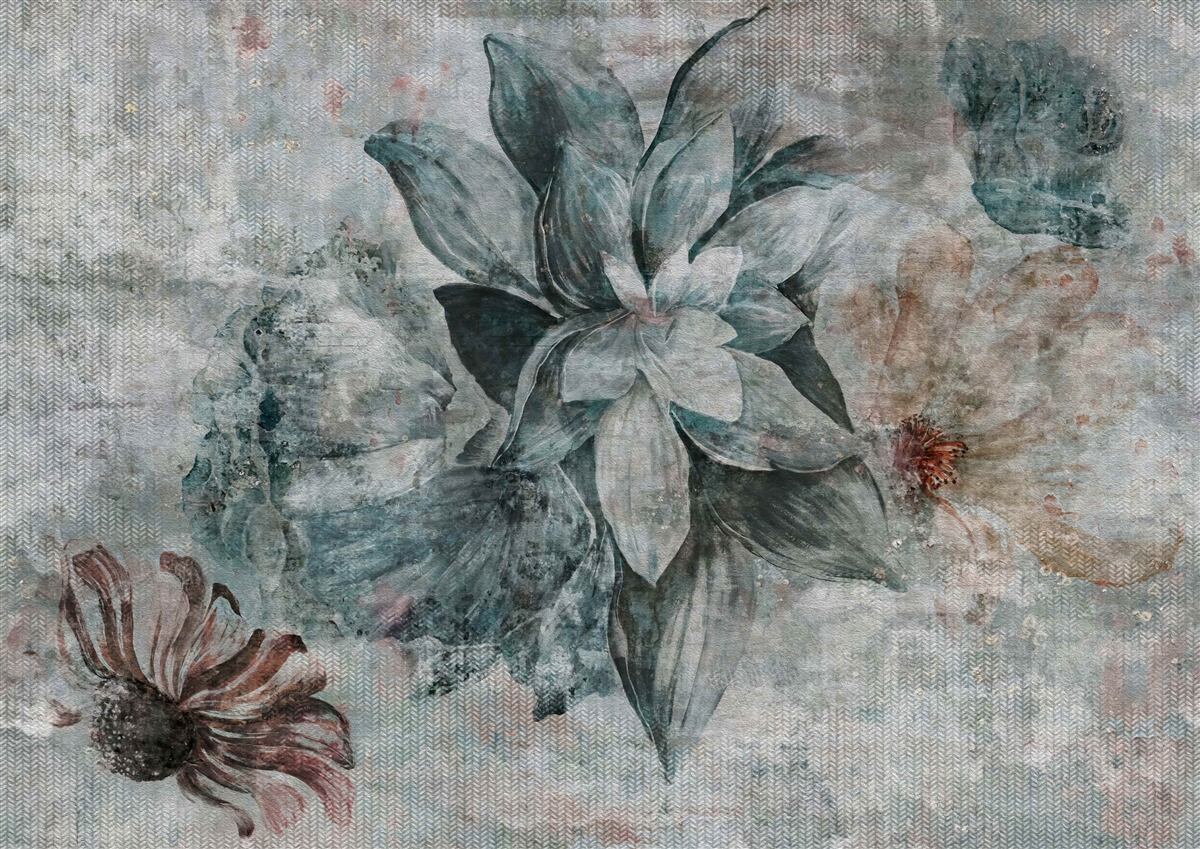 Papier peint fleur bleu et blanc sur fond flou