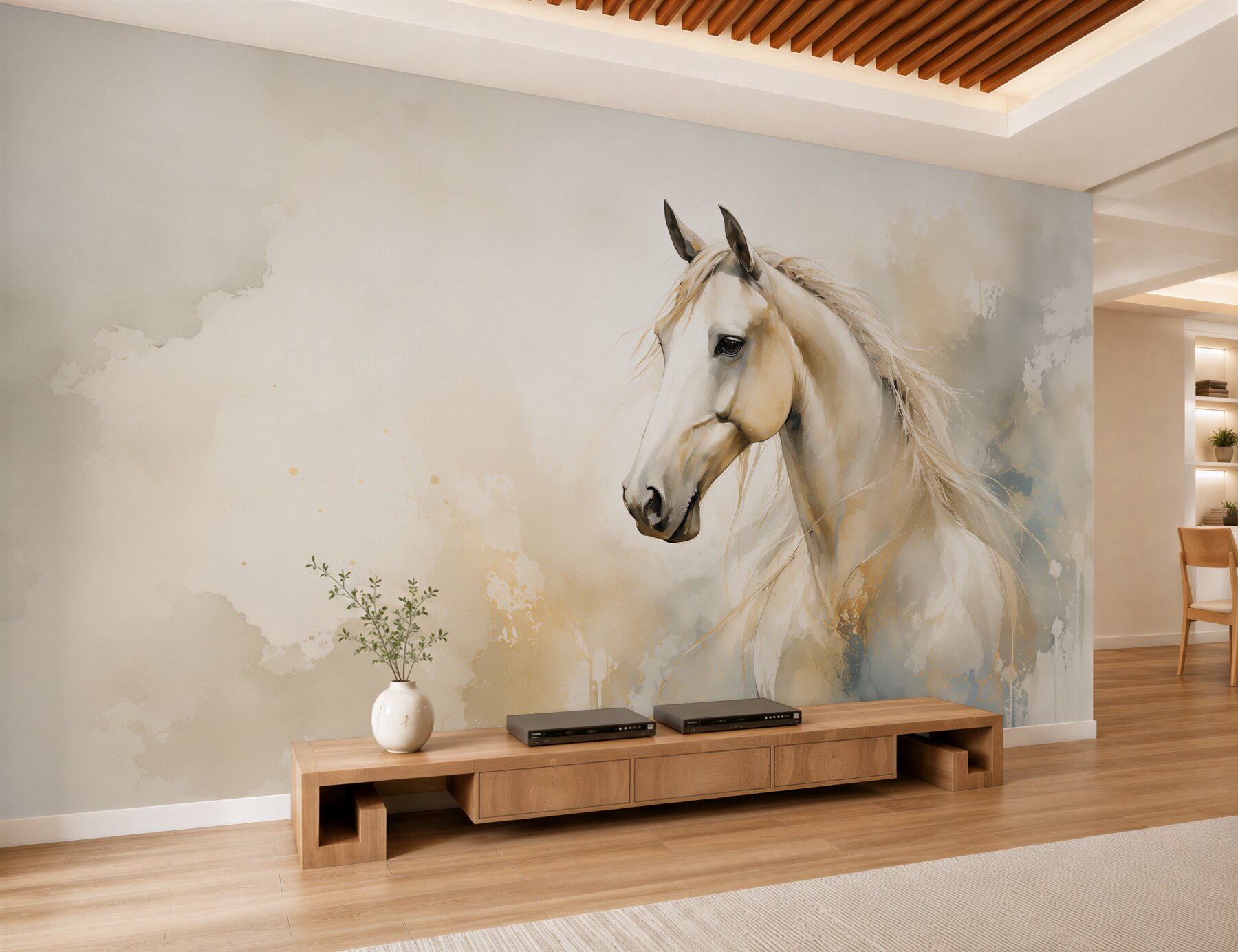 Papier peint beau cheval blanc avec une crinière