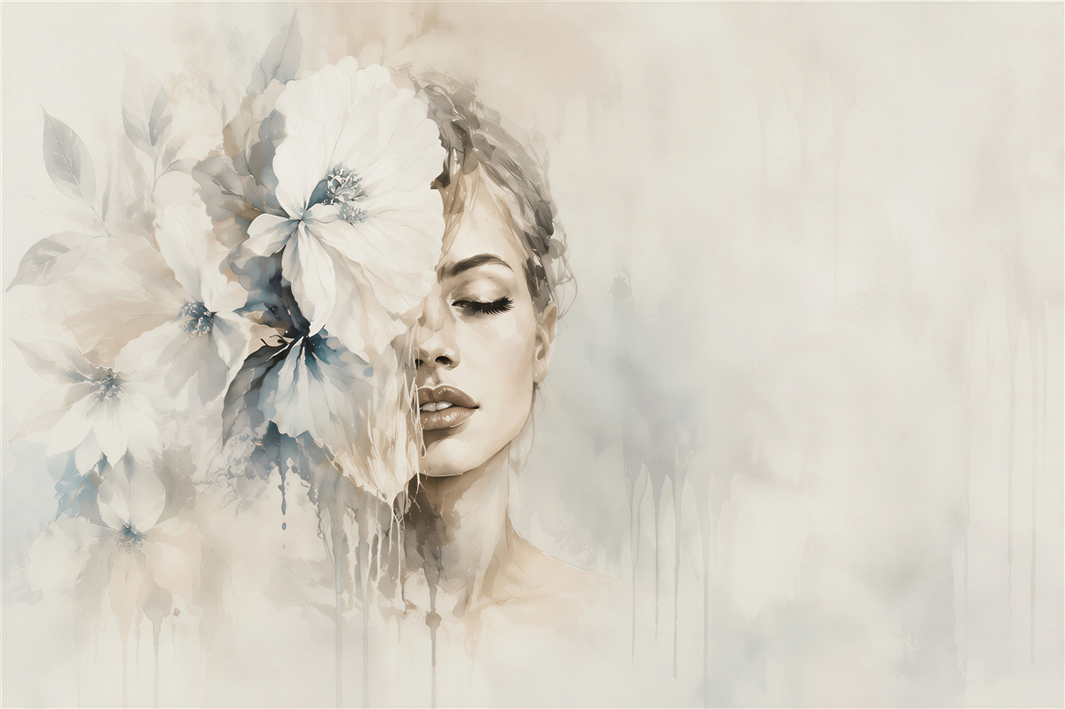 Papier peint image d'une petite fille sur fond gris