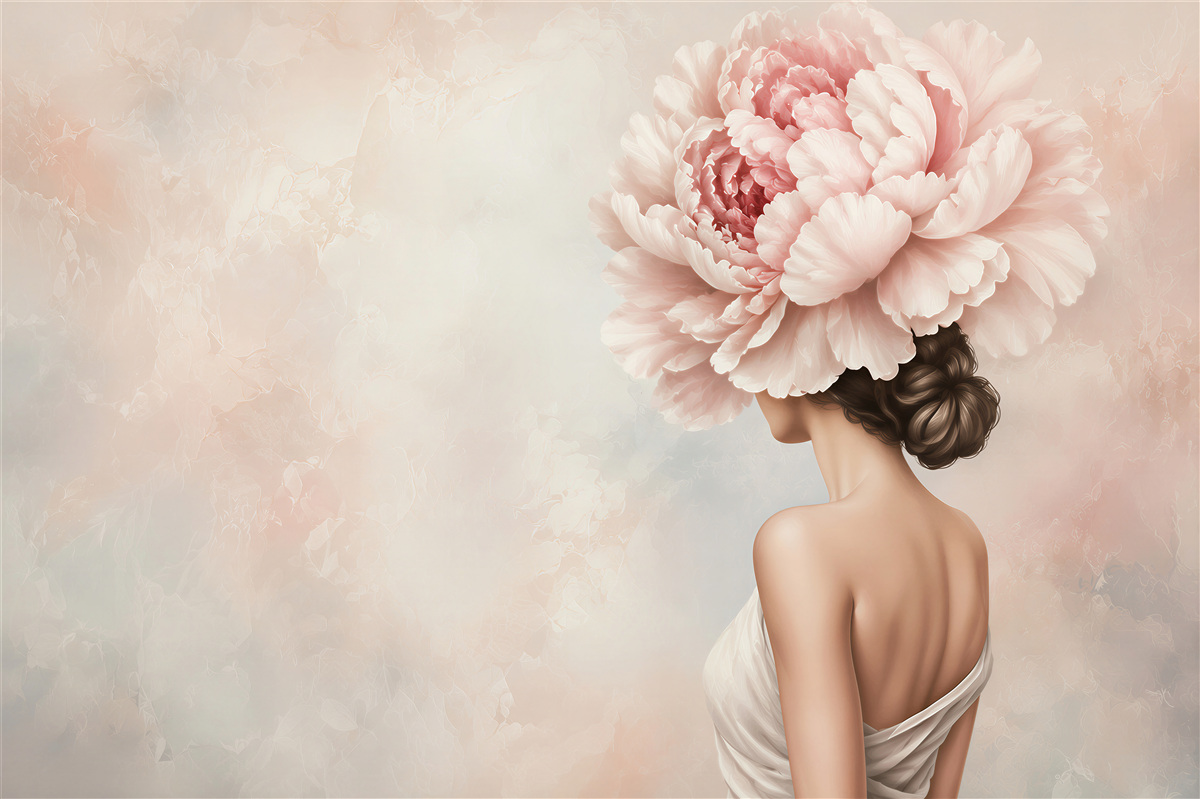 Papier peint fille avec des fleurs à la place des cheveux