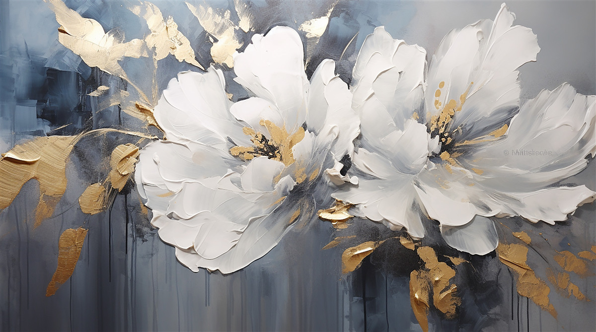 Papier peint délicates fleurs blanches sous la pluie