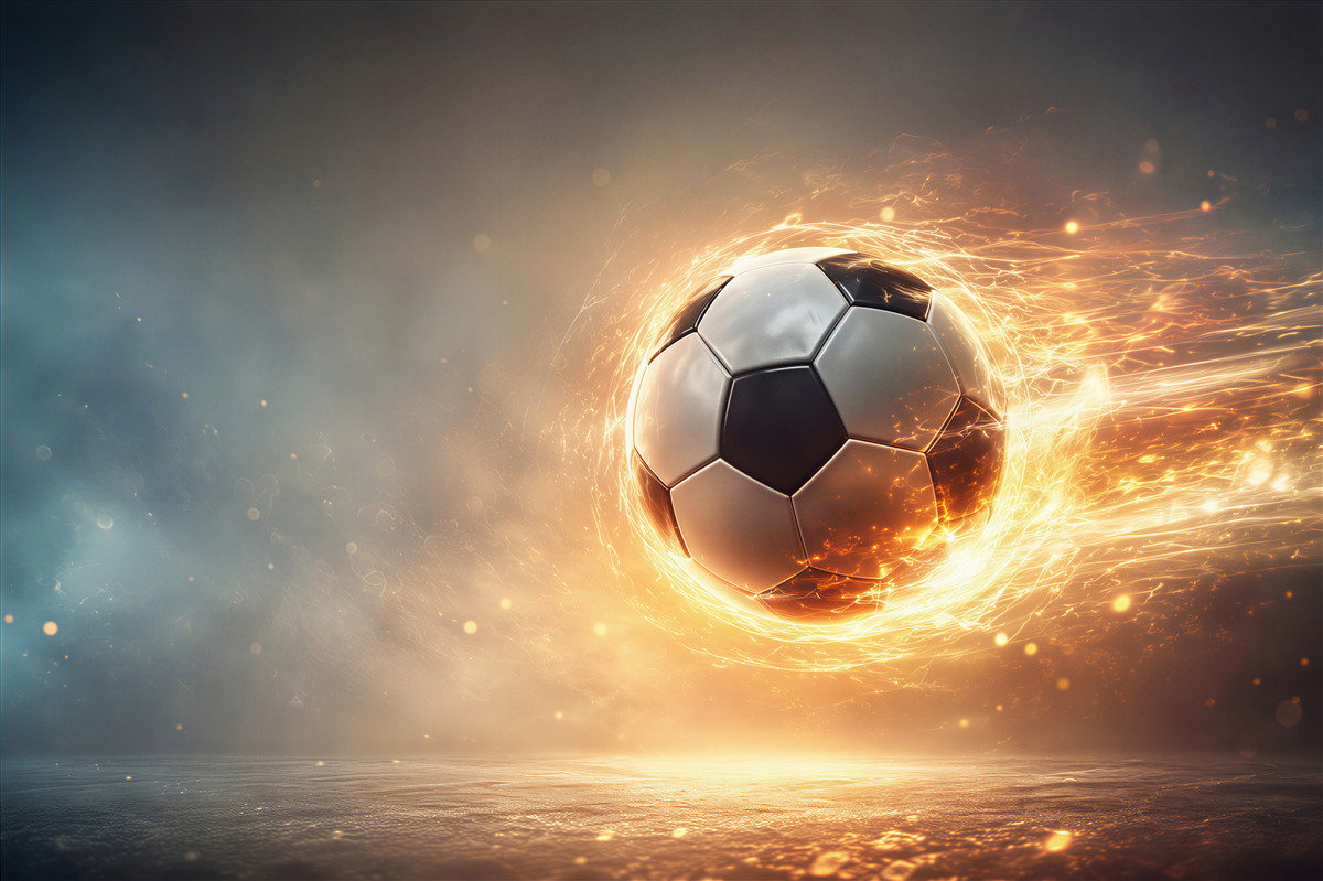 Papier peint football dans les rayons de feu