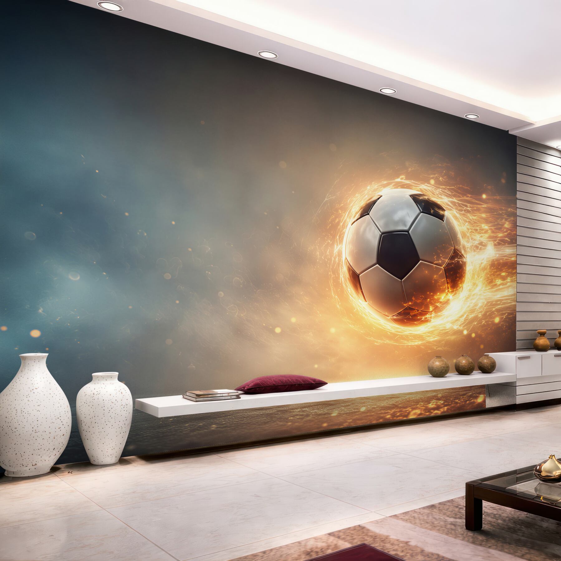 Papier peint football dans les rayons de feu