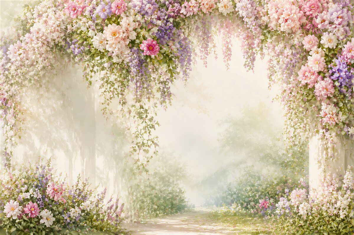 Papier peint allée d'été en fleurs claires dans la forêt