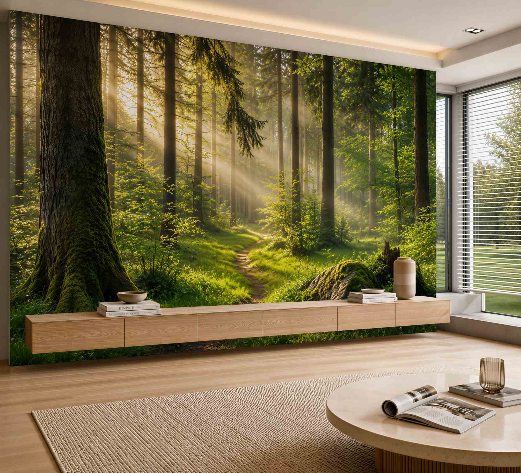 Papier peint matin forestier parmi la verdure