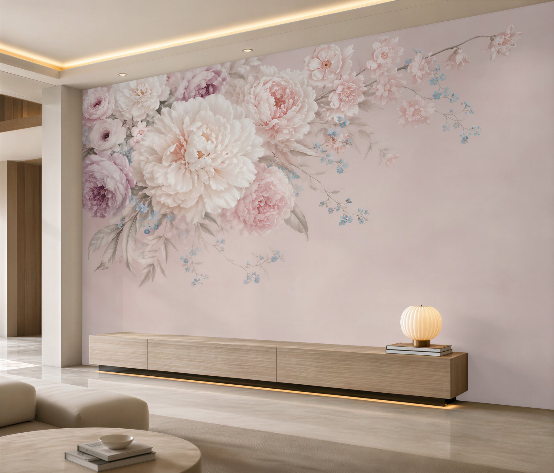 Papier peint fleurs claires et délicates sur une branche