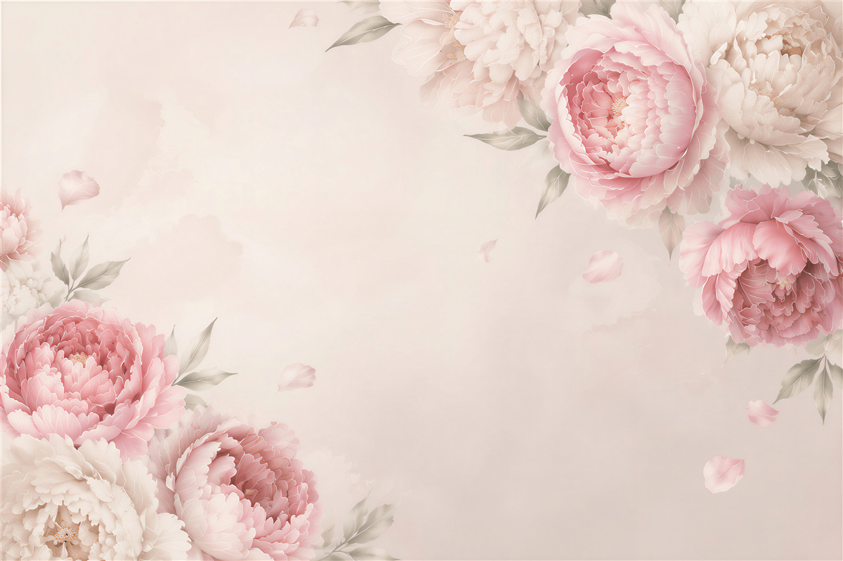 Papier peint branches de grandes pivoines roses