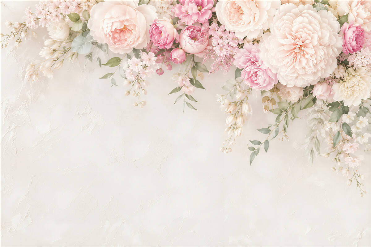 Papier peint cadre blanc et rose avec des fleurs