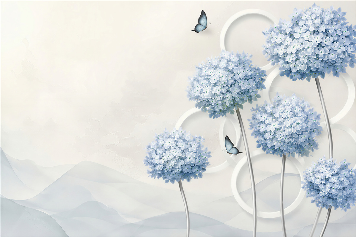 Papier peint branches bleues de fleurs de lilas sur fond abstrait