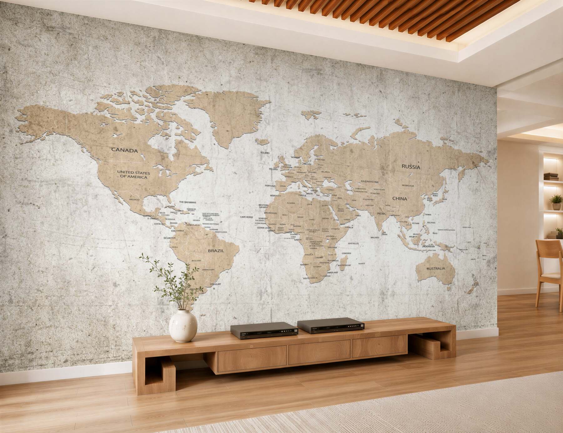 Papier peint carte du monde modeste sur le mur