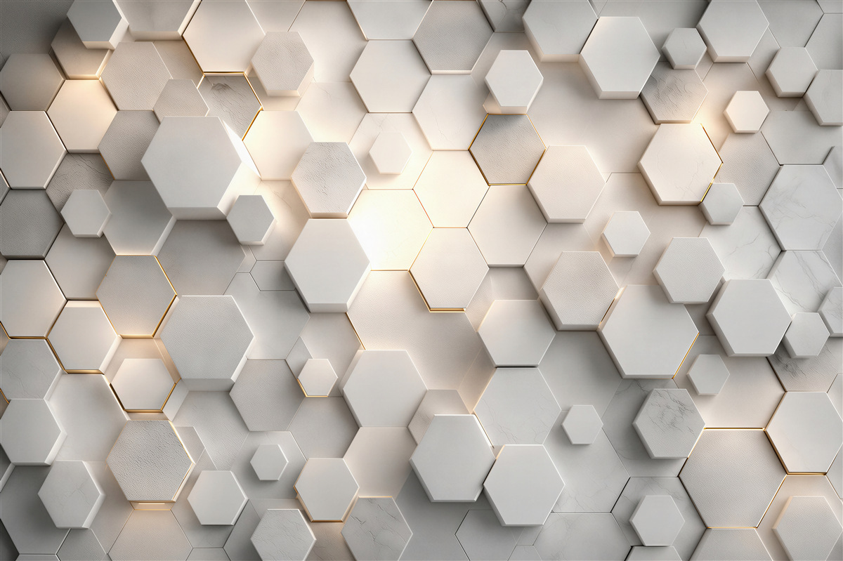 Papier peint hexagones gris et blancs volumétriques
