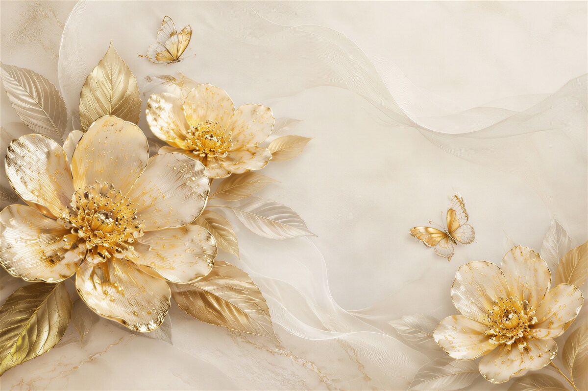 Papier peint fleurs d'automne dorées