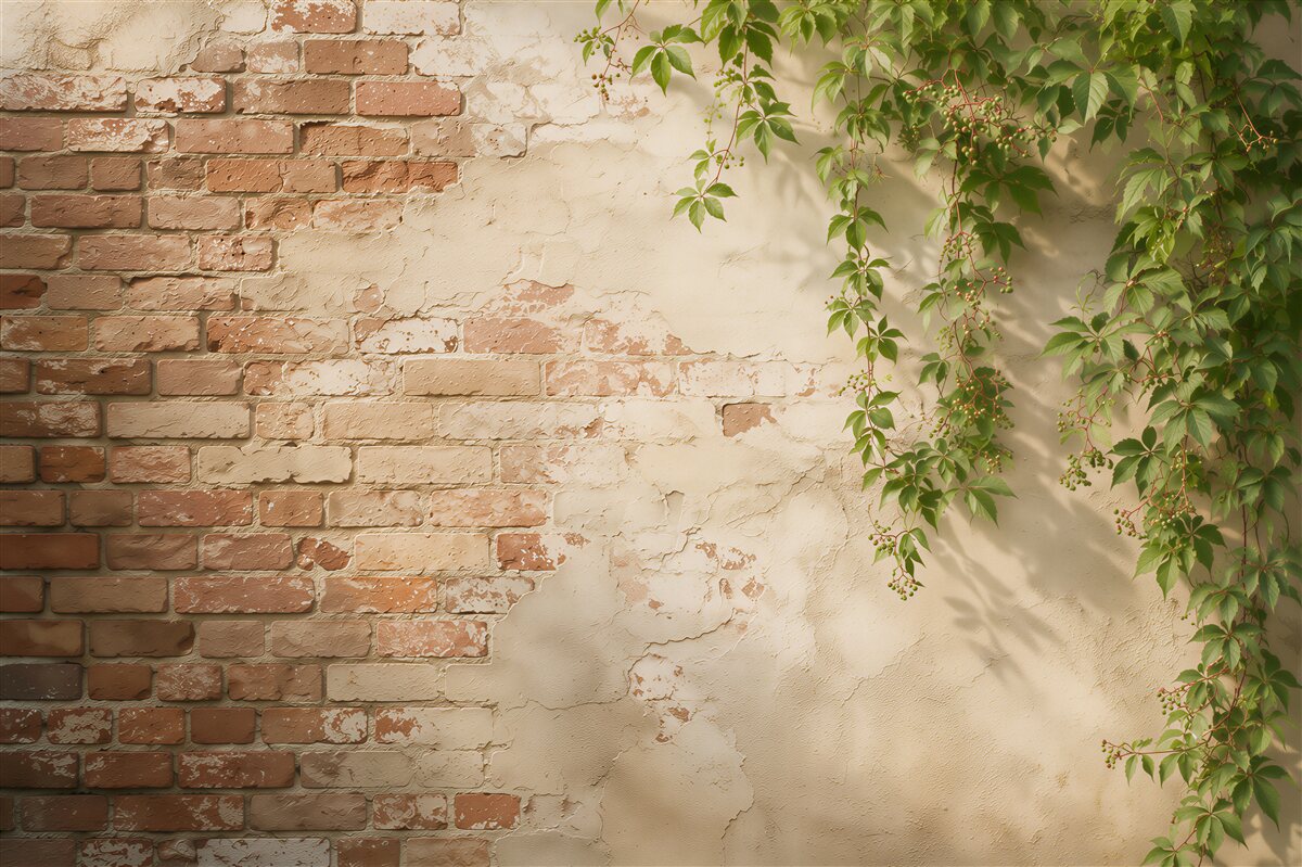 Papier peint vieux mur en briques et verdure