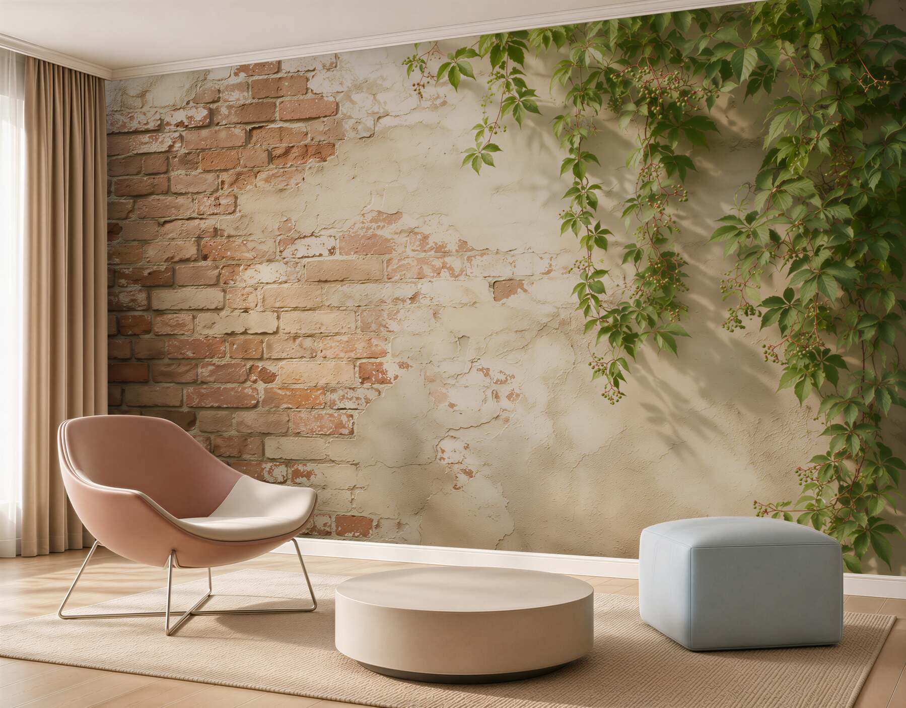 Papier peint vieux mur en briques et verdure