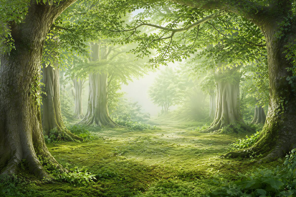 Papier peint forêt féerique verte
