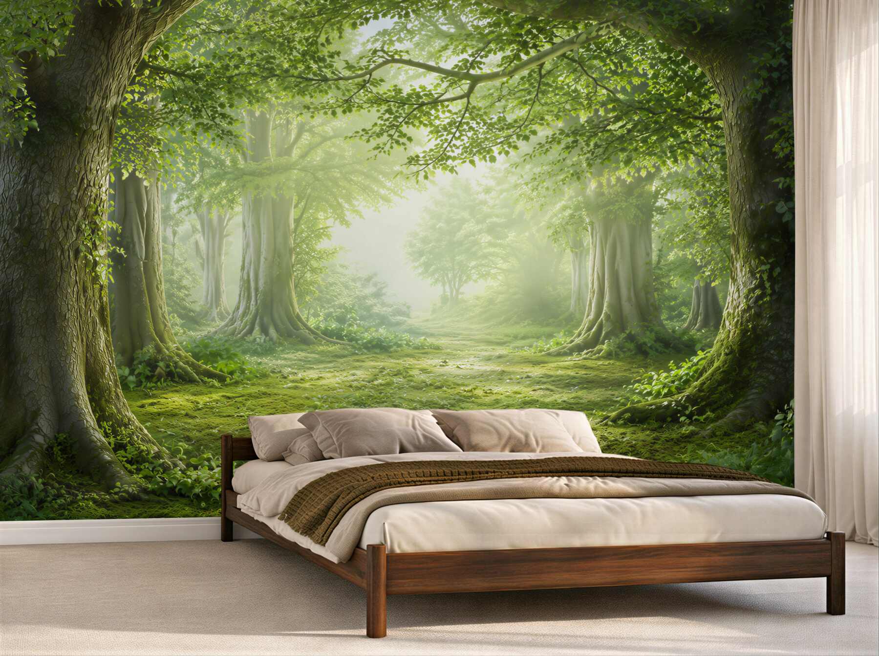 Papier peint forêt féerique verte
