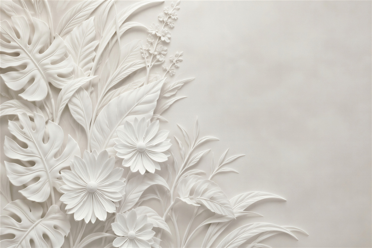 Papier peint feuilles tropicales blanches variées