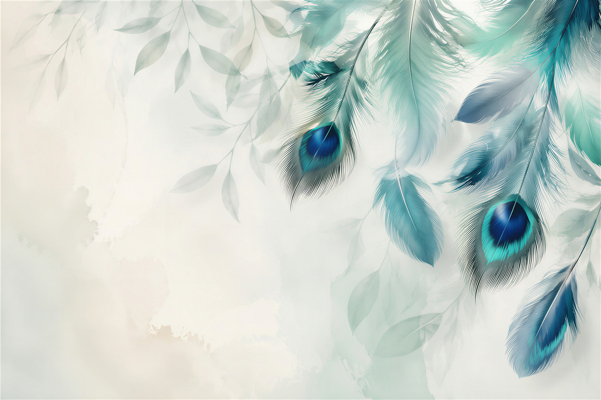Papier peint plumes de paon turquoise