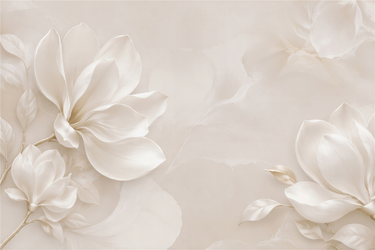 Papier peint fleurs et oiseaux en tissu blanc