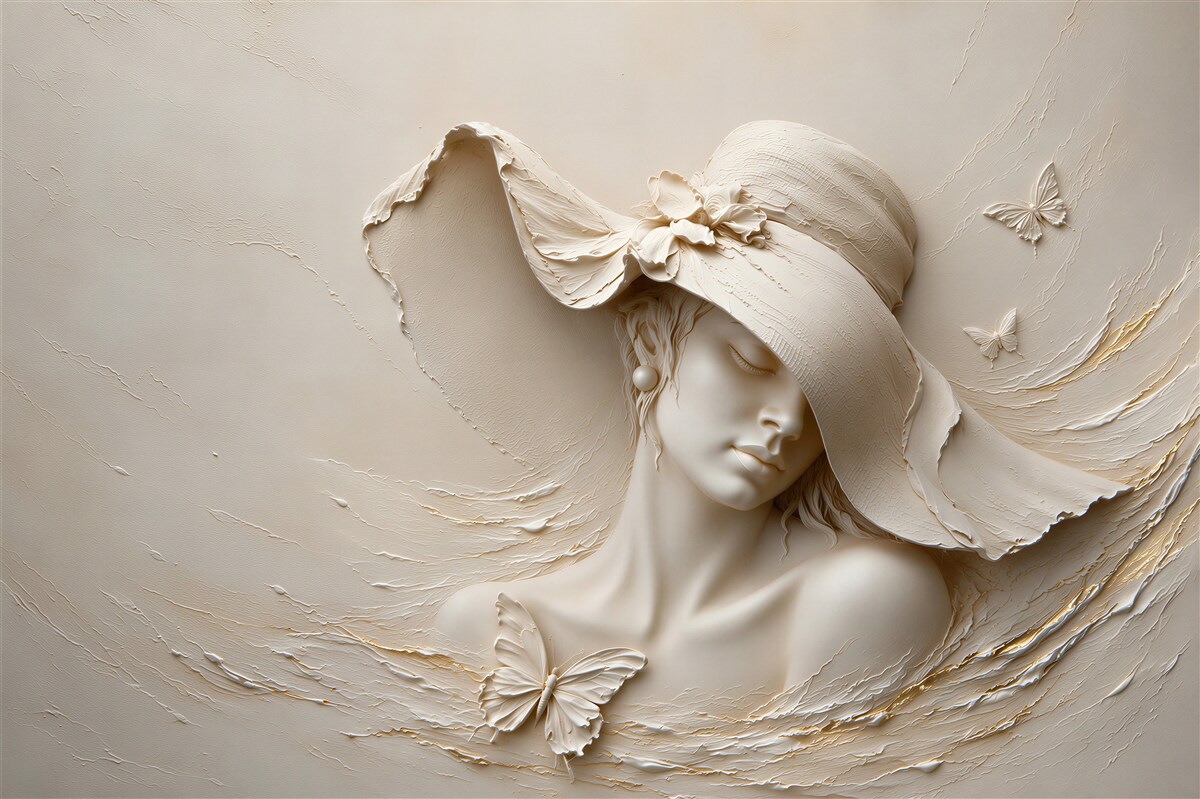 Papier peint sculpture murale de fille avec chapeau