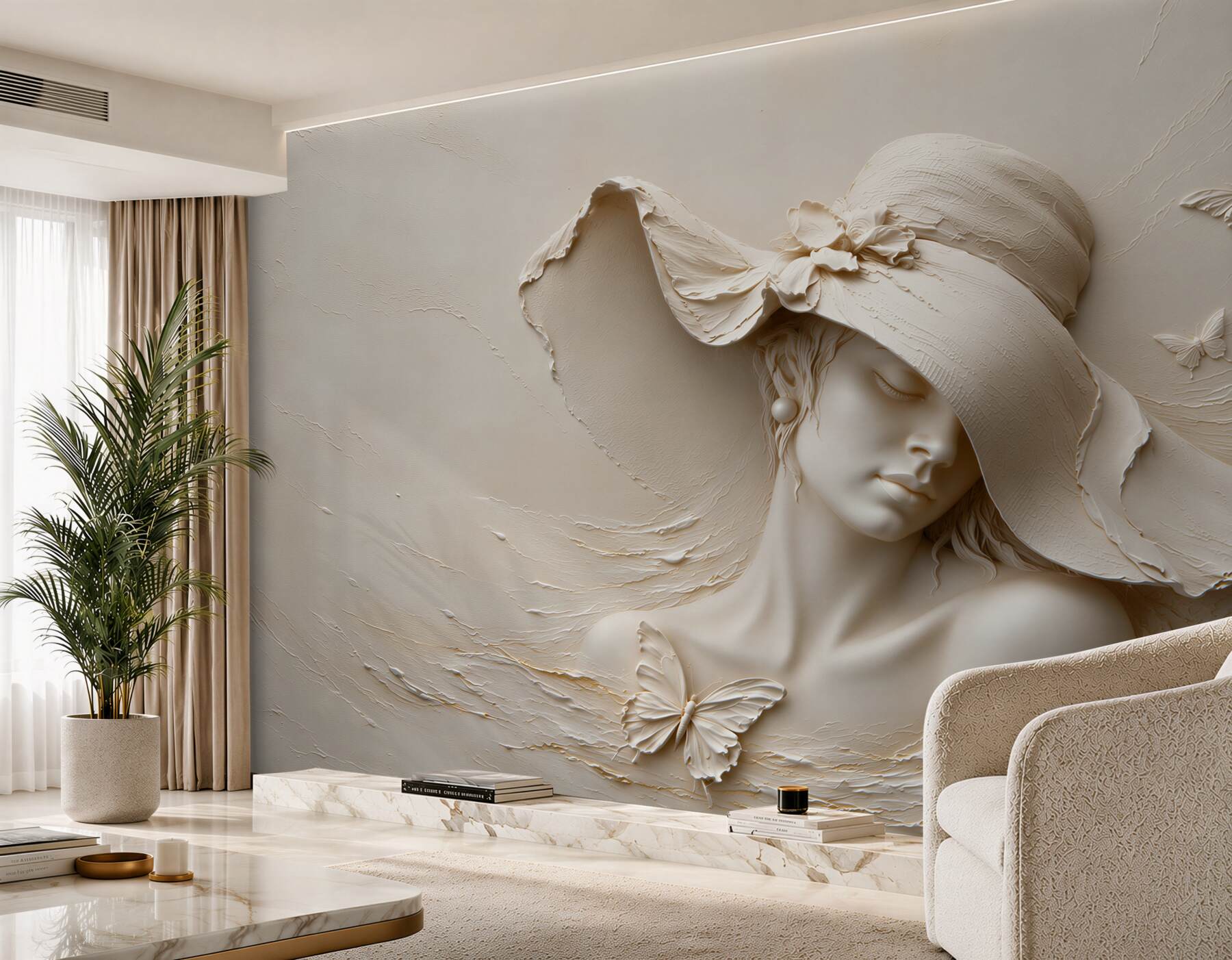 Papier peint sculpture murale de fille avec chapeau