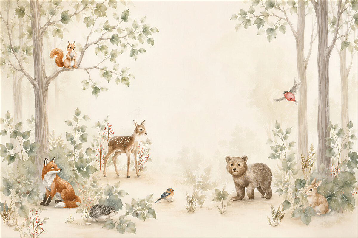 Papier peint magnifiques animaux de la forêt et oiseaux
