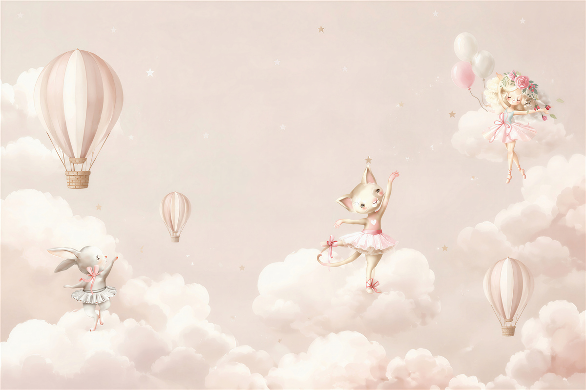 Papier peint animaux adorables dansant sur les nuages