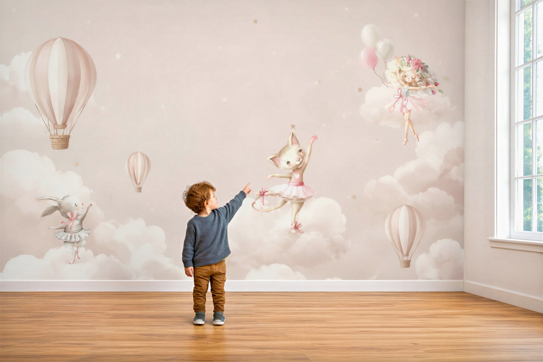 Papier peint animaux adorables dansant sur les nuages