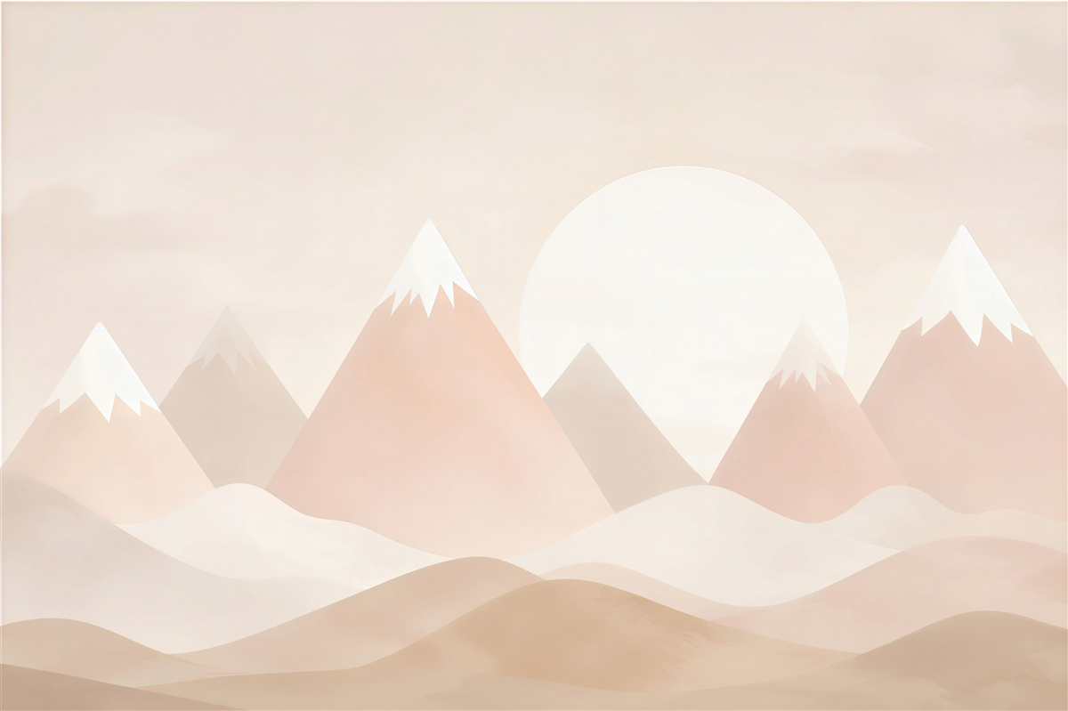 Papier peint montagnes peintes et pleine lune