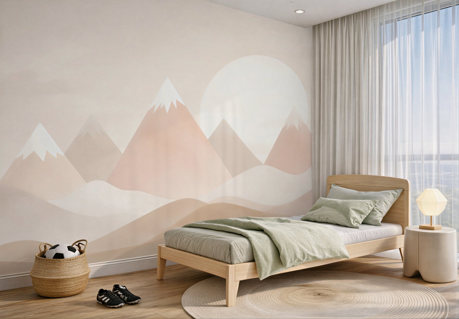 Papier peint montagnes peintes et pleine lune