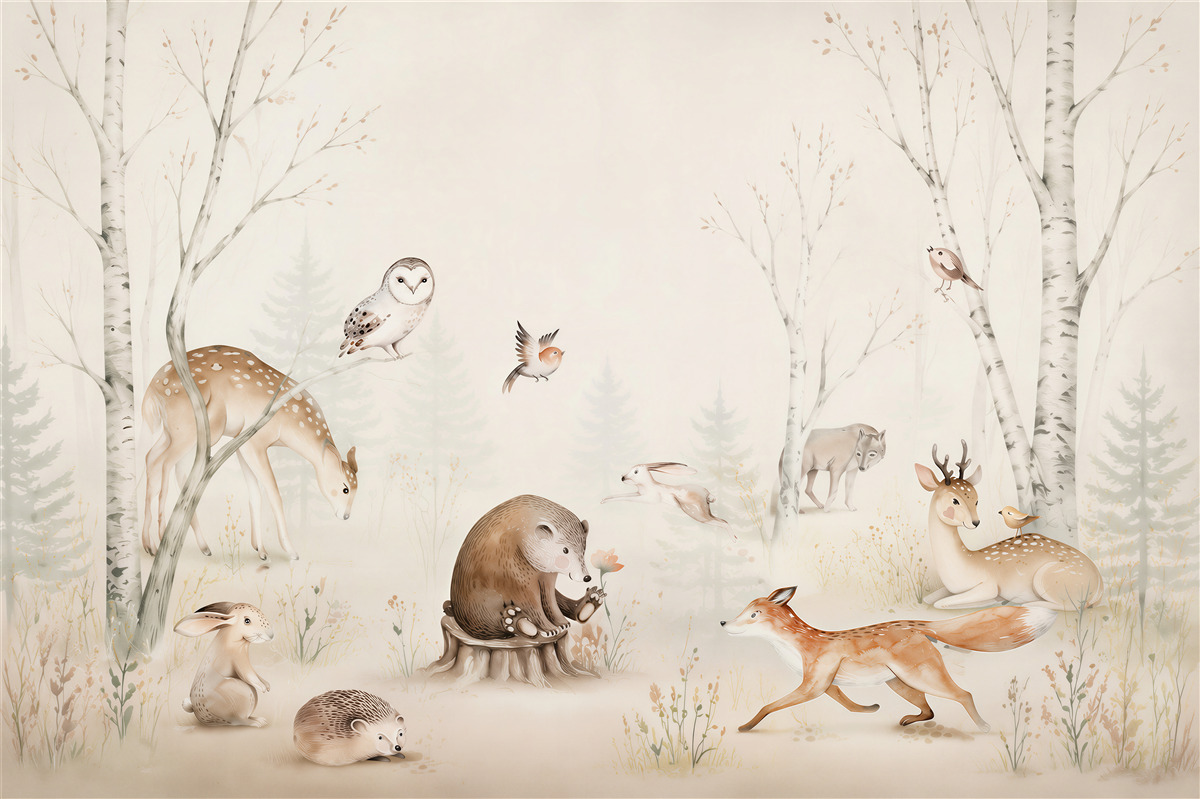 Papier peint animaux aquarelle dans la forêt