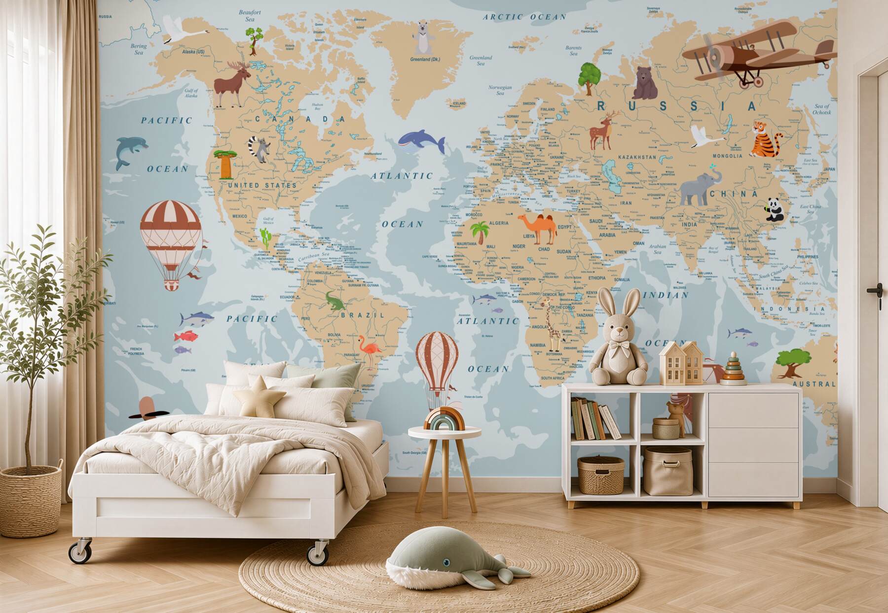 Papier peint carte du monde détaillée avec différentes images