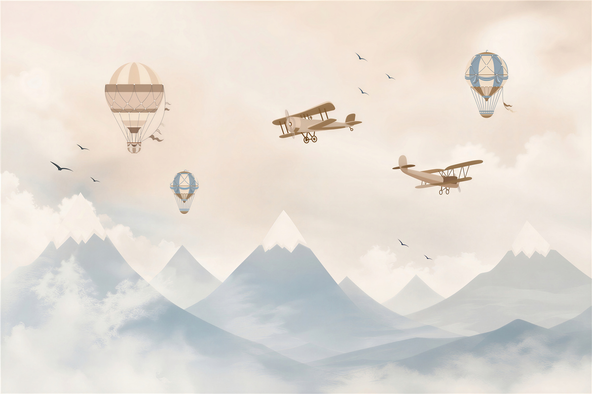 Papier peint vol d'oiseaux et transport aérien au-dessus des montagnes