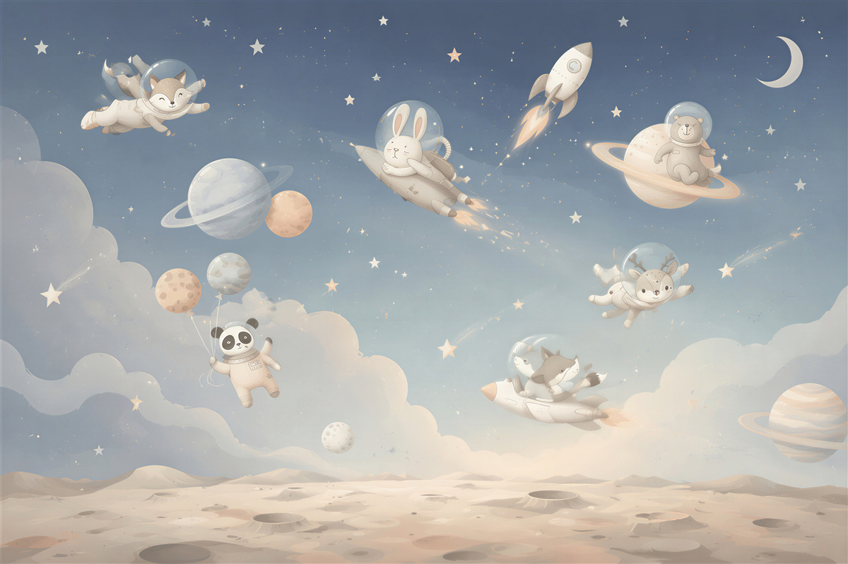 Papier peint divers animaux dans l'espace