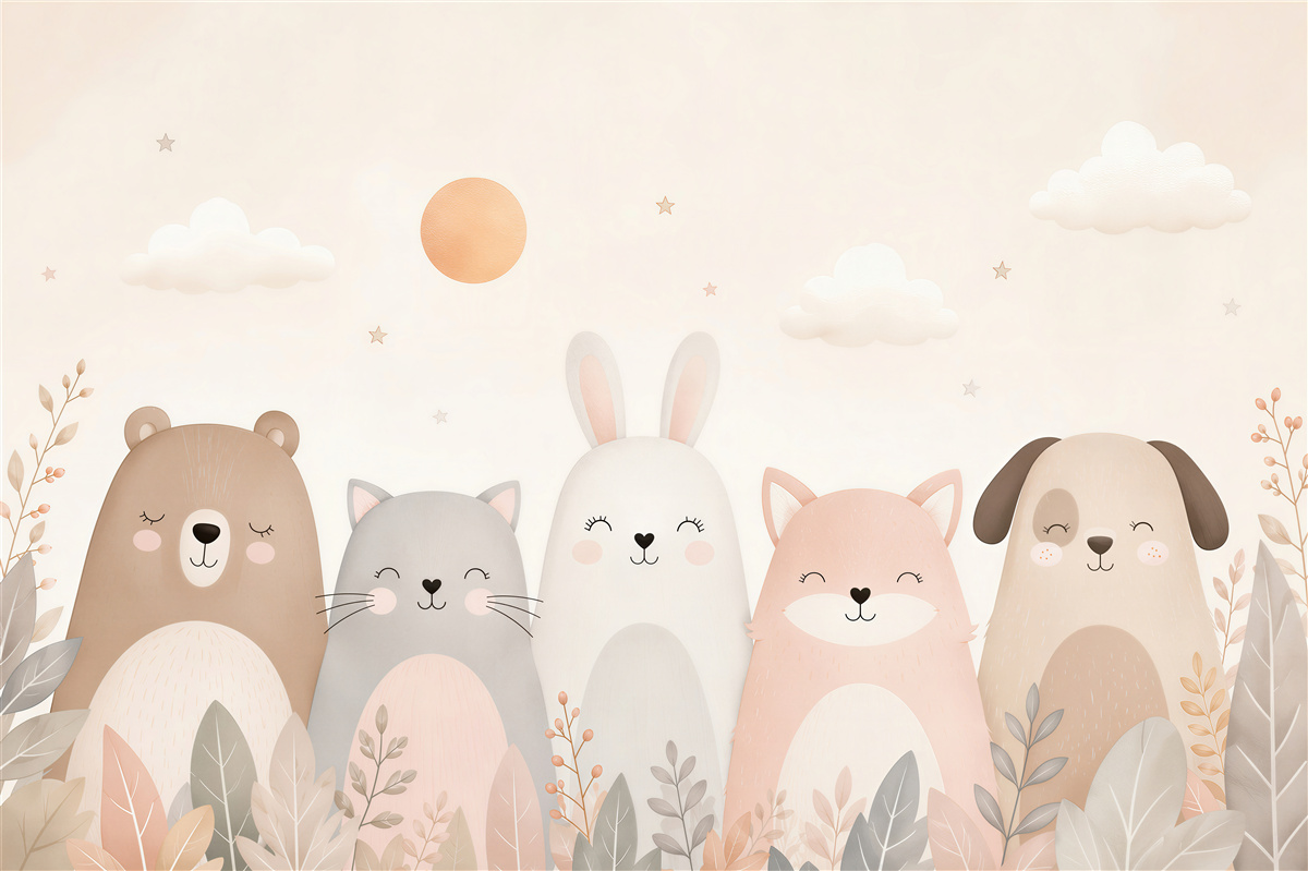 Papier peint cinq animaux souriants