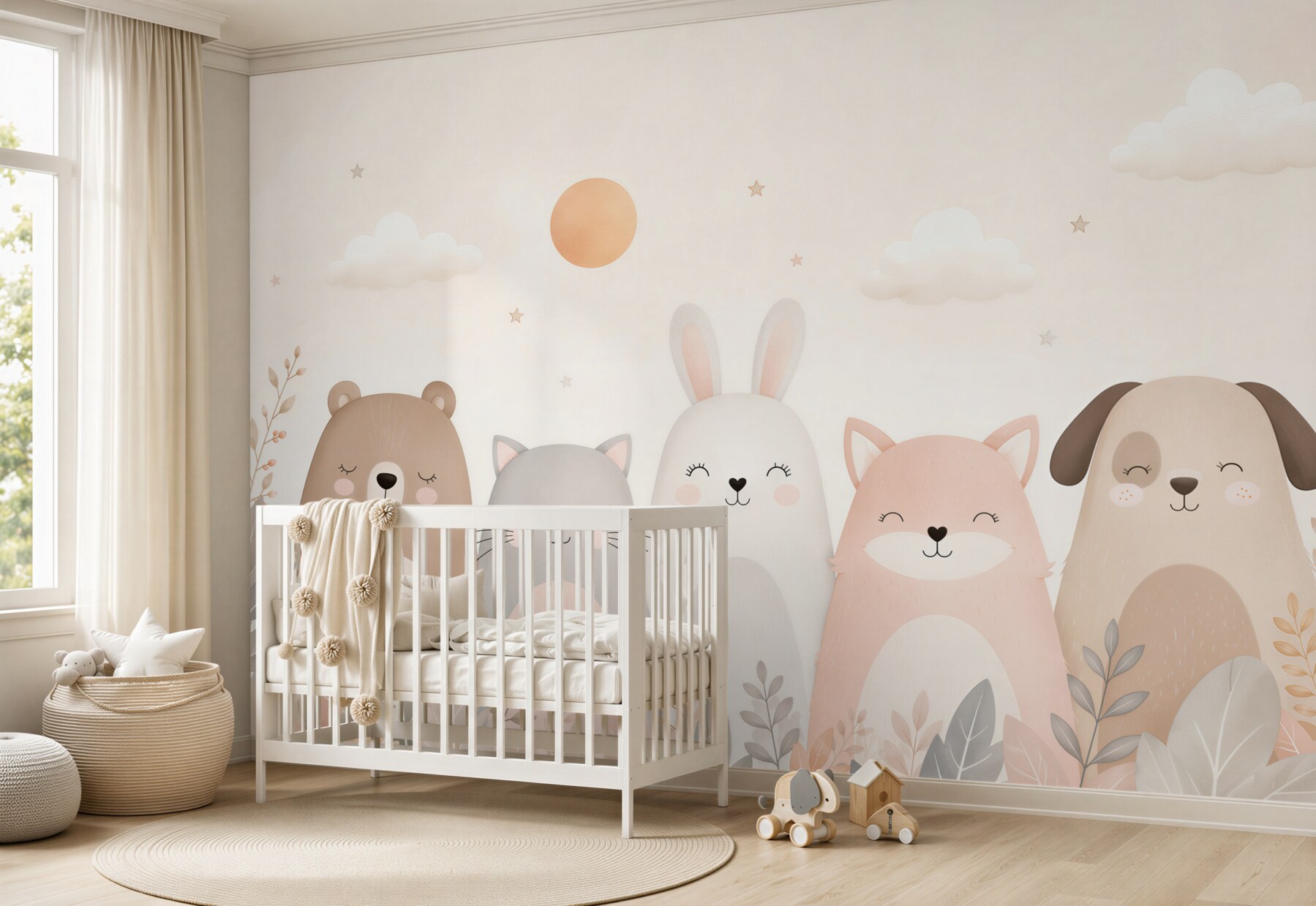 Papier peint cinq animaux souriants