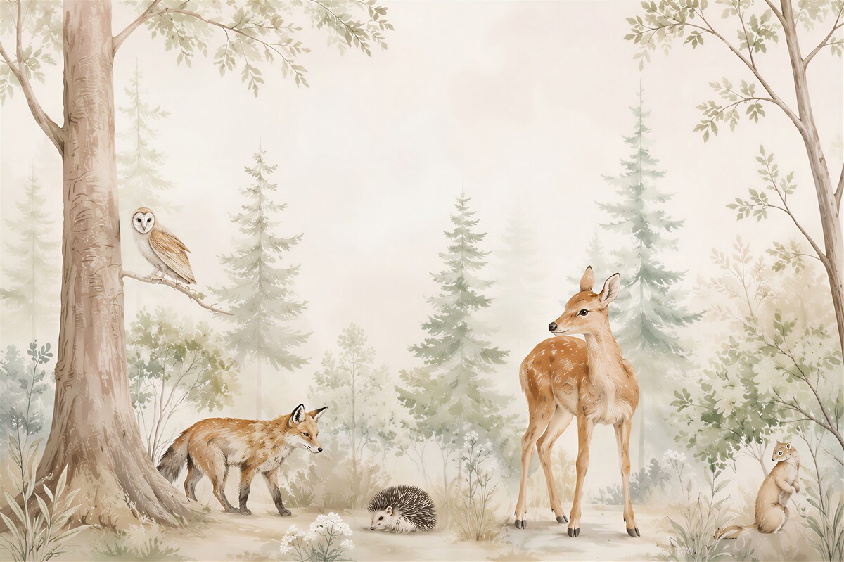 Papier peint animaux se promenant dans la forêt