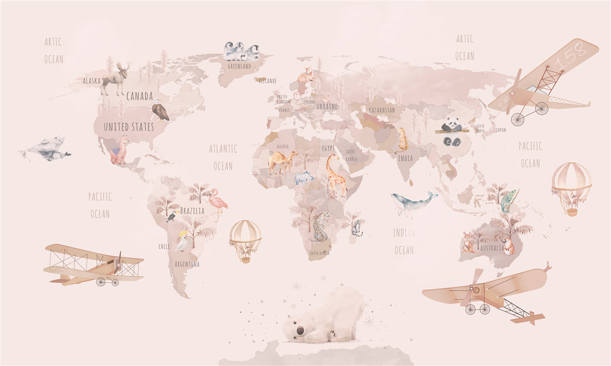 Papier peint carte du monde pâle