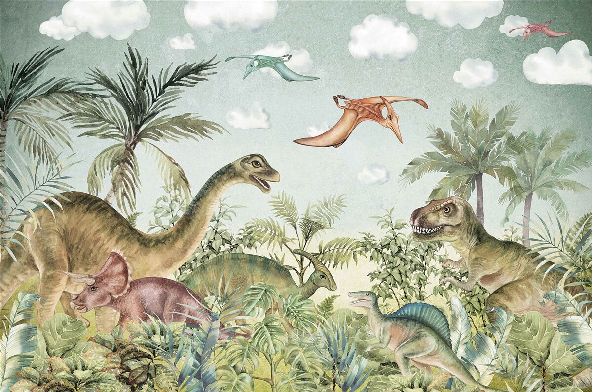 Papier peint dinosaures verts